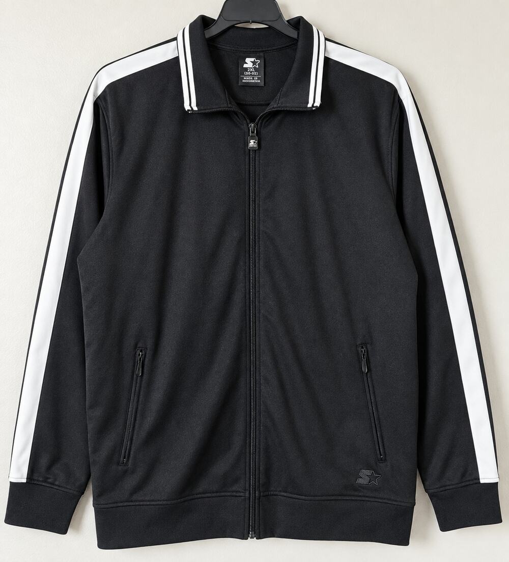 Starter Mens 2XL Track Jacket Black White Stripe Full Zip Athletic Warm Up XXL